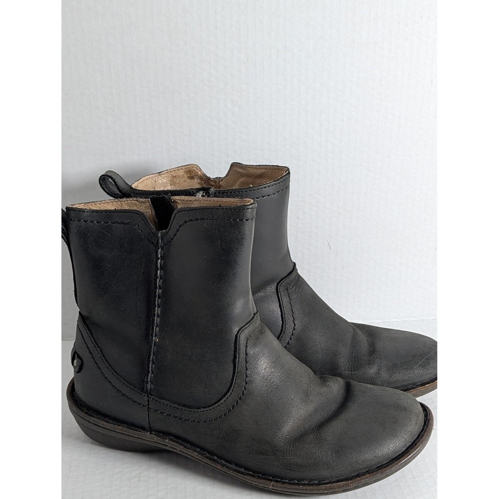 UGG Australia Leather Ankle Boots Women's Size 9 Black Side Zip Shearling Lined